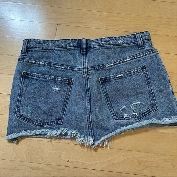Free People Cute To Boot Distressed Mini Denim Skirt 2 NWOT - Picture 6 of 12